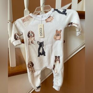 Adorable Cozii NWT Sz 12-18M fleece dog print unisex romper; boutique brand